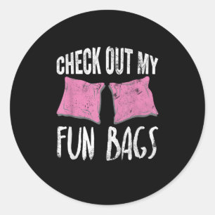 Cornhole Check out My Fun Bagss Team Gift Classic Round Sticker