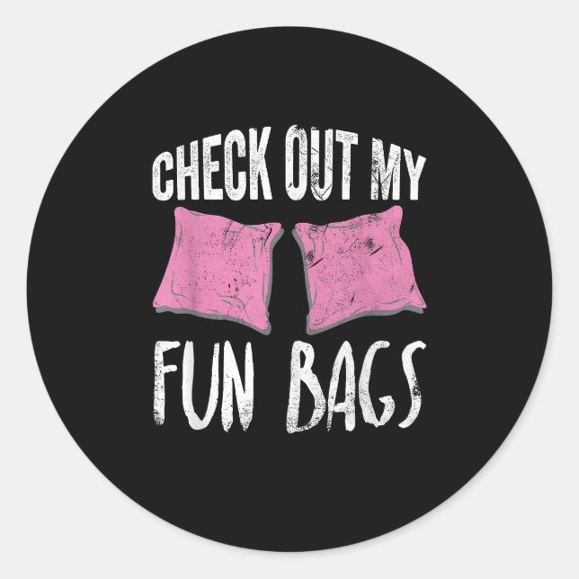 Cornhole Check out My Fun Bagss Team Gift Classic Round Sticker (Front)