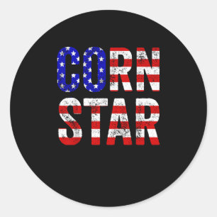 Cornhole Funny Bean Bag Toss Corn Star USA Flag Classic Round Sticker