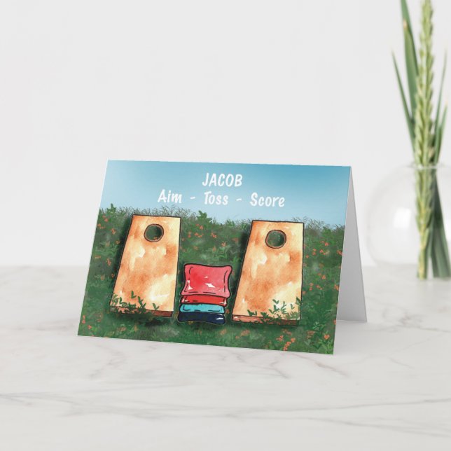 Cornhole Game Birthday Aim Toss Score Card (Front)