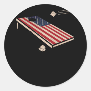 Cornhole Patriotic American Flag Vintage Classic Round Sticker