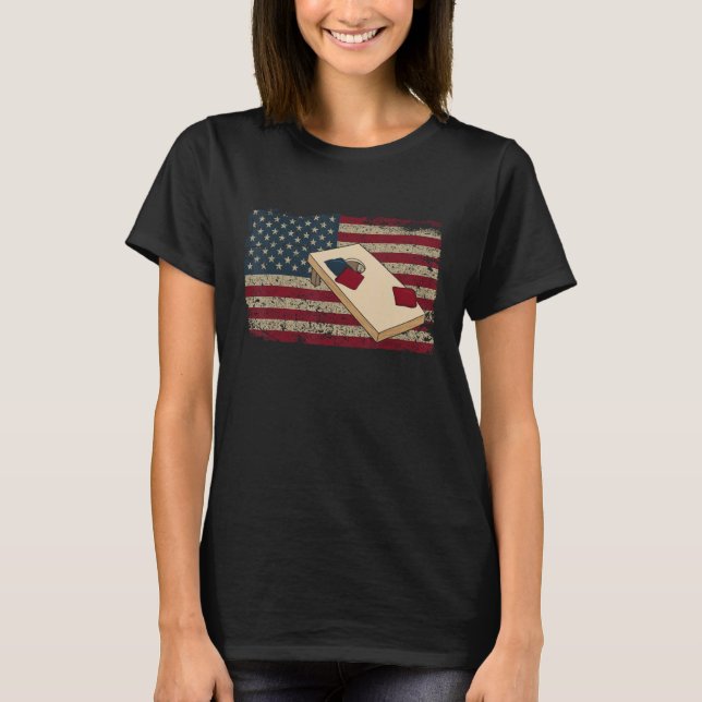Cornhole Player America Flag Tee I Proud Bean Bag  (Front)