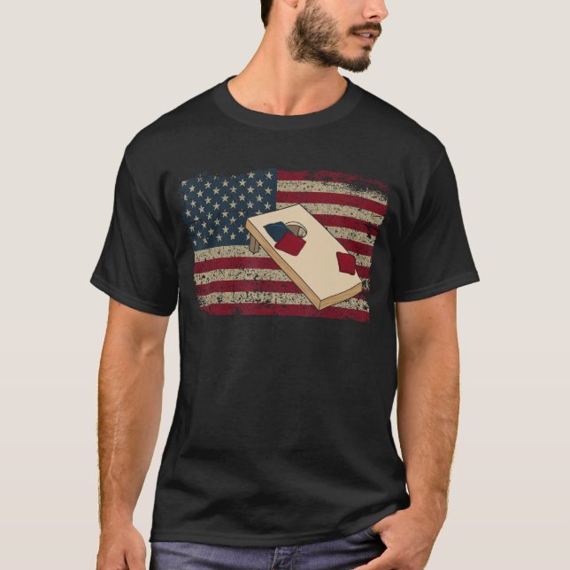Cornhole Player America Flag Tee I Proud Bean Bag  (Front)