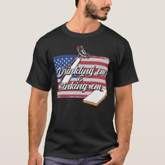 Cornhole Player Drinking Sinking USA Bean Sack Cor T-Shirt