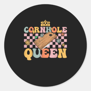 Cornhole Queen Groovy Cornhole Mum Corn Hole Classic Round Sticker
