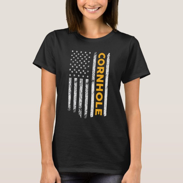 Cornhole Us Flag Men Women Cornhole T-Shirt (Front)