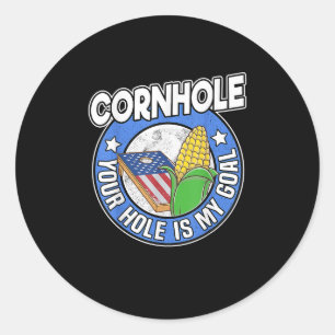 Cornhole Your Hole Is My Goal American Flag Classic Round Sticker
