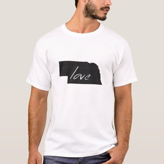 Cornhusker Love Nebraska Shaped Black Chalkboard T-Shirt (Front)