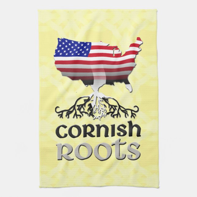 Cornish American Ancestry Roots Tea Towel (Vertical)