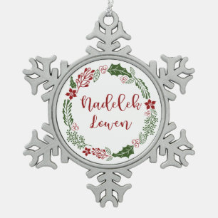 Cornish Merry Christmas Wreath, Nadelik Lowen Snowflake Pewter Christmas Ornament