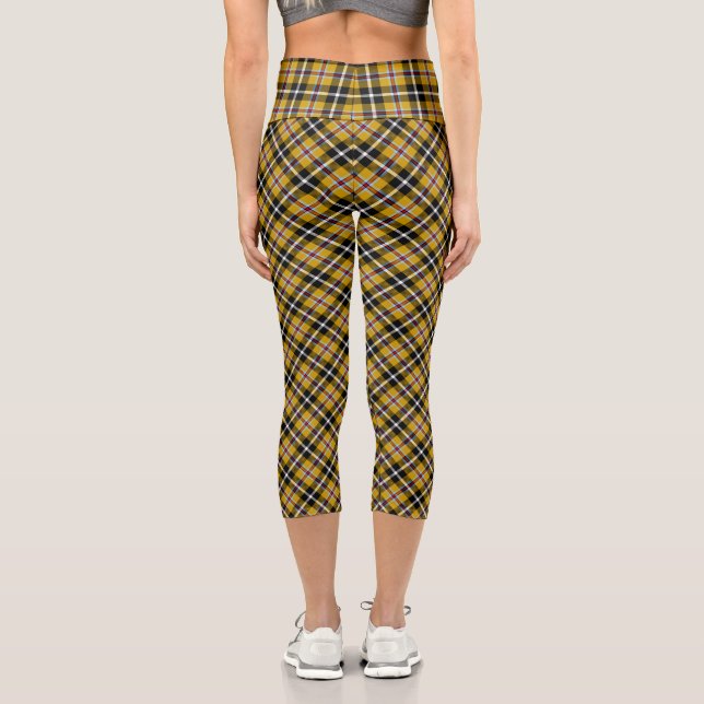 Cornish National Tartan Yellow and Black Plaid Capri Leggings (Back)