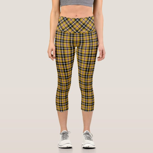 Cornish National Tartan Yellow and Black Plaid Capri Leggings (Front)