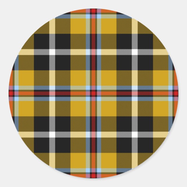 Cornish National Tartan Yellow and Black Plaid Classic Round Sticker (Front)