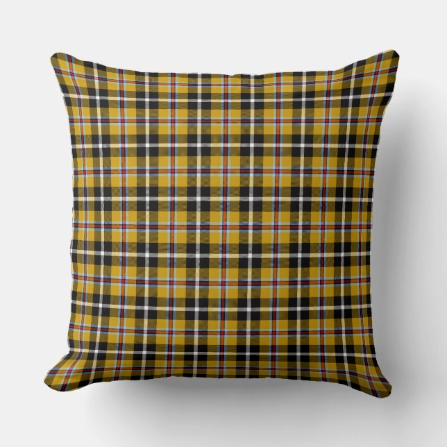 Cornish National Tartan Yellow and Black Plaid Cushion (Front)