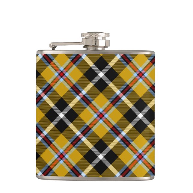 Cornish National Tartan Yellow and Black Plaid Hip Flask (Front)