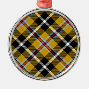 Cornish National Tartan Yellow and Black Plaid Metal Tree Decoration