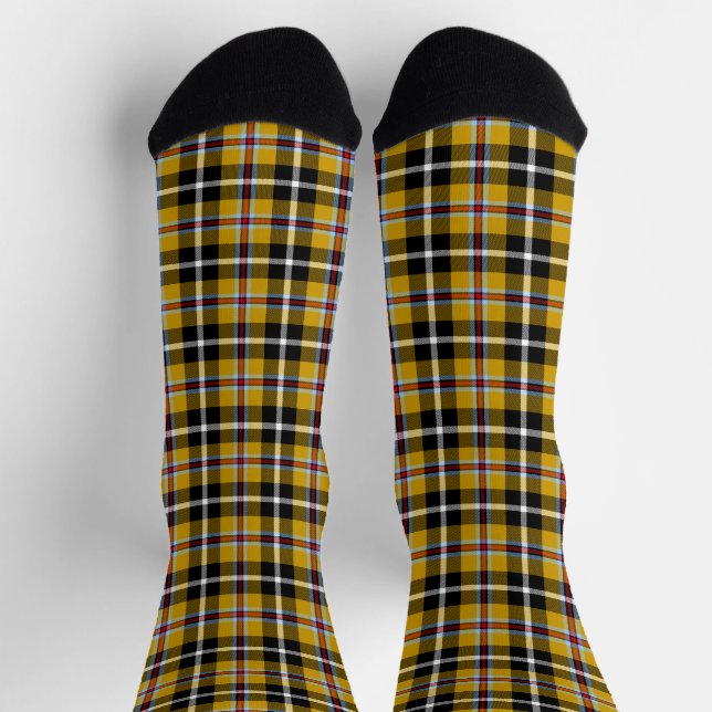 Cornish National Tartan Yellow and Black Plaid Socks (Top)