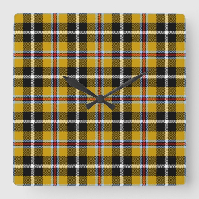 Cornish National Tartan Yellow and Black Plaid Square Wall Clock (Front)