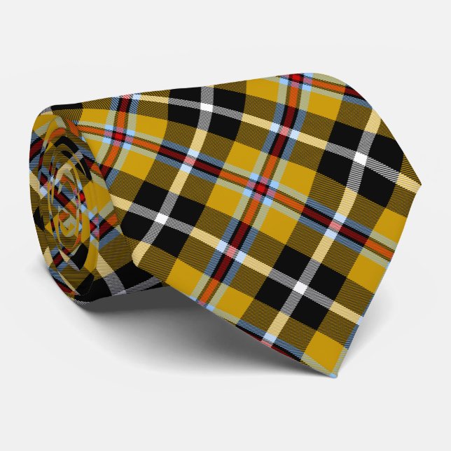 Cornish National Tartan Yellow and Black Plaid Tie (Rolled)