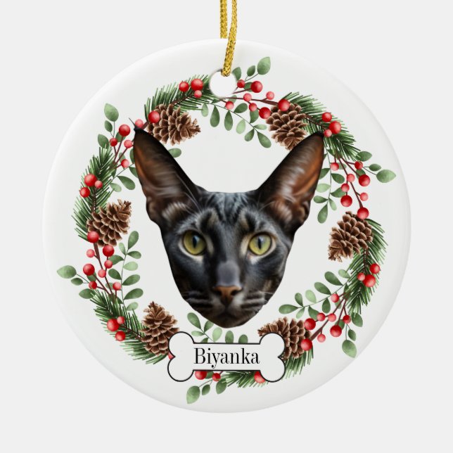 cornish rex cat ceramic tree decoration (Front)