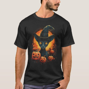 Cornish Rex Cat Halloween Costume Witch Hat Pumpki T-Shirt
