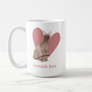 Cornish Rex Cat Watercolor Kitty Pink Heart Coffee Mug