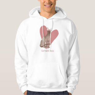 Cornish Rex Cat Watercolor Kitty Pink Heart Hoodie
