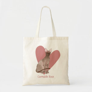 Cornish Rex Cat Watercolor Kitty Pink Heart Tote Bag