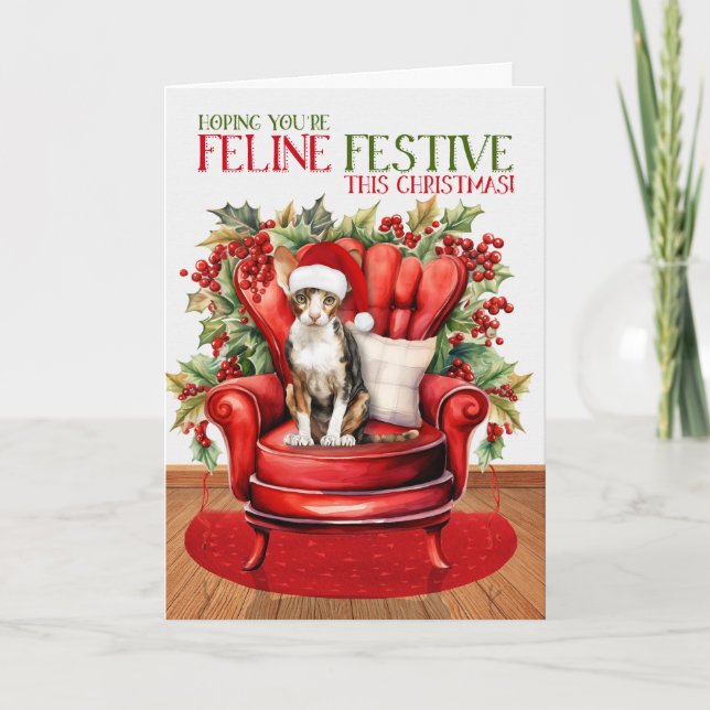 Cornish Rex Christmas Cat FELINE Festive Holiday Card (Front)