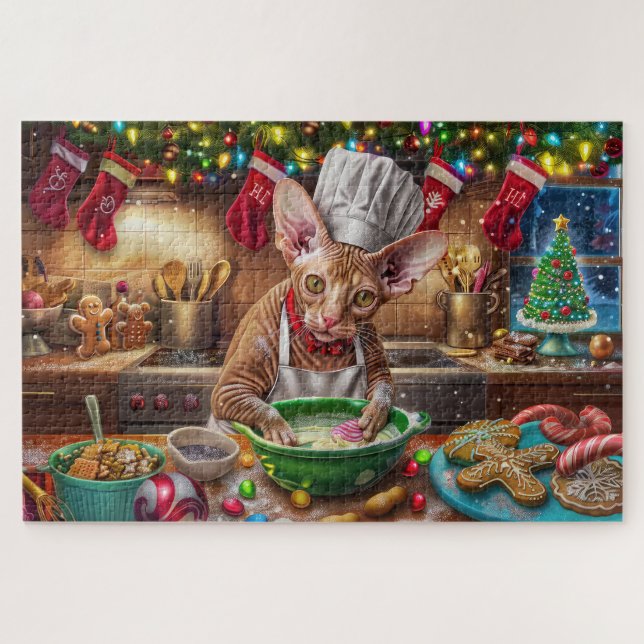 Cornish Rex Holiday Baking: Festive Christmas Jigsaw Puzzle (Horizontal)