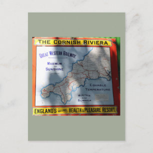 Cornish Riviera train vintage poster, UK Postcard