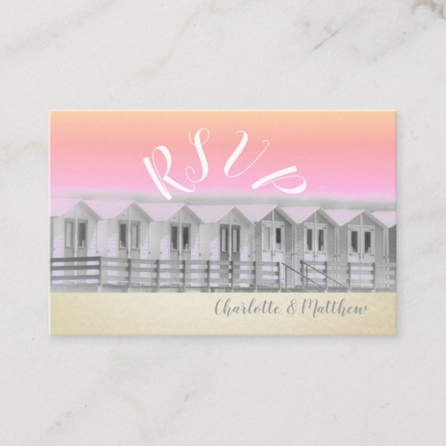 Cornish seaside beachhuts at sunset RSVP Business Card (Front)