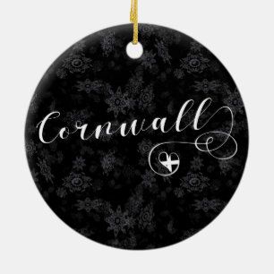 Cornish St Piran’s Flag in Heart, Cornwall Ceramic Tree Decoration