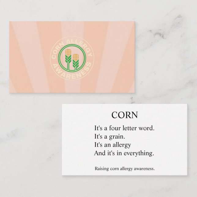 Corns In Everything Allergy Awareness Calling Card (Front/Back)