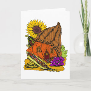 Cornucopia and Pumpkin Fairy House Whimsical Blank Card