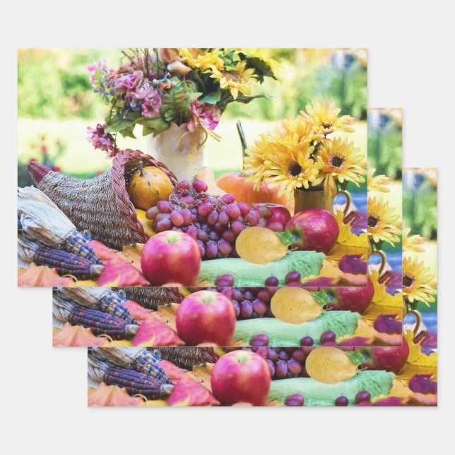 Cornucopia Autumn Harvest Chef's Table Wrapping Paper Sheet (Set)