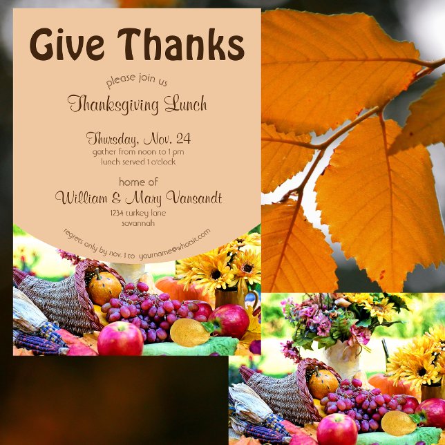 Cornucopia Floral Fruits Thanksgiving Invitation (Creator Uploaded)