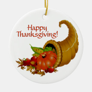 Cornucopia Happy Thanksgiving Ceramic Tree Decoration