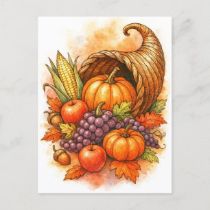 Cornucopia Happy Thanksgiving Watercolor Postcard