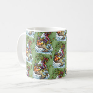 CORNUCOPIA HEN, THANKSGIVING CHICKEN FALL HARVEST COFFEE MUG