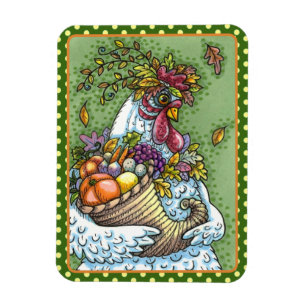 CORNUCOPIA HEN, THANKSGIVING CHICKEN FALL HARVEST MAGNET