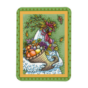 CORNUCOPIA HEN, THANKSGIVING CHICKEN FALL HARVEST MAGNET