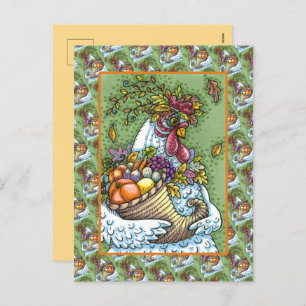 CORNUCOPIA HEN, THANKSGIVING CHICKEN HARVEST HOLIDAY POSTCARD