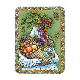 CORNUCOPIA HEN, THANKSGIVING CHICKEN HARVEST MAGNET