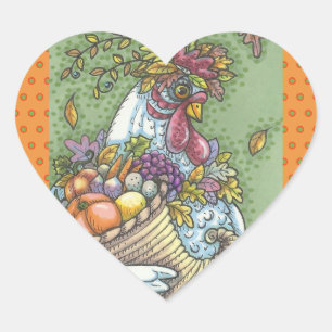 CORNUCOPIA HEN, THANKSGIVING CHICKEN STICKERS Hrt