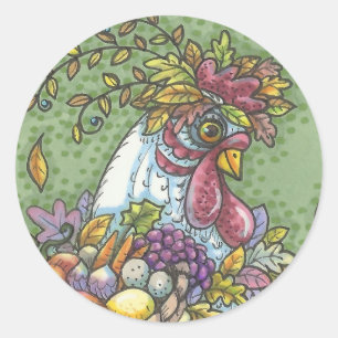 CORNUCOPIA HEN, THANKSGIVING CHICKEN STICKERS Rnd