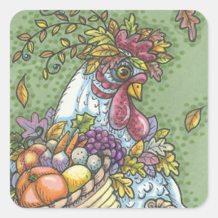 CORNUCOPIA HEN, THANKSGIVING CHICKEN STICKERS Squ