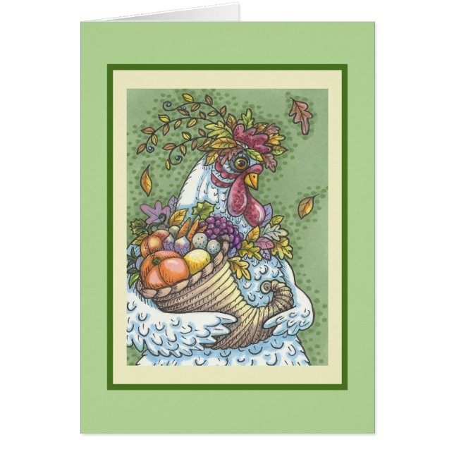 CORNUCOPIA HEN, THANKSGIVING GREETING CARD Verse (Front)