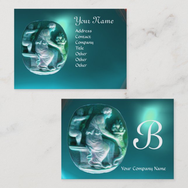 CORNUCOPIA  MONOGRAM bright blue green aquamarine Business Card (Front/Back)
