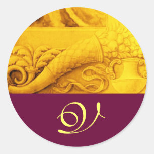 CORNUCOPIA MONOGRAM , bright gold yellow purple Classic Round Sticker